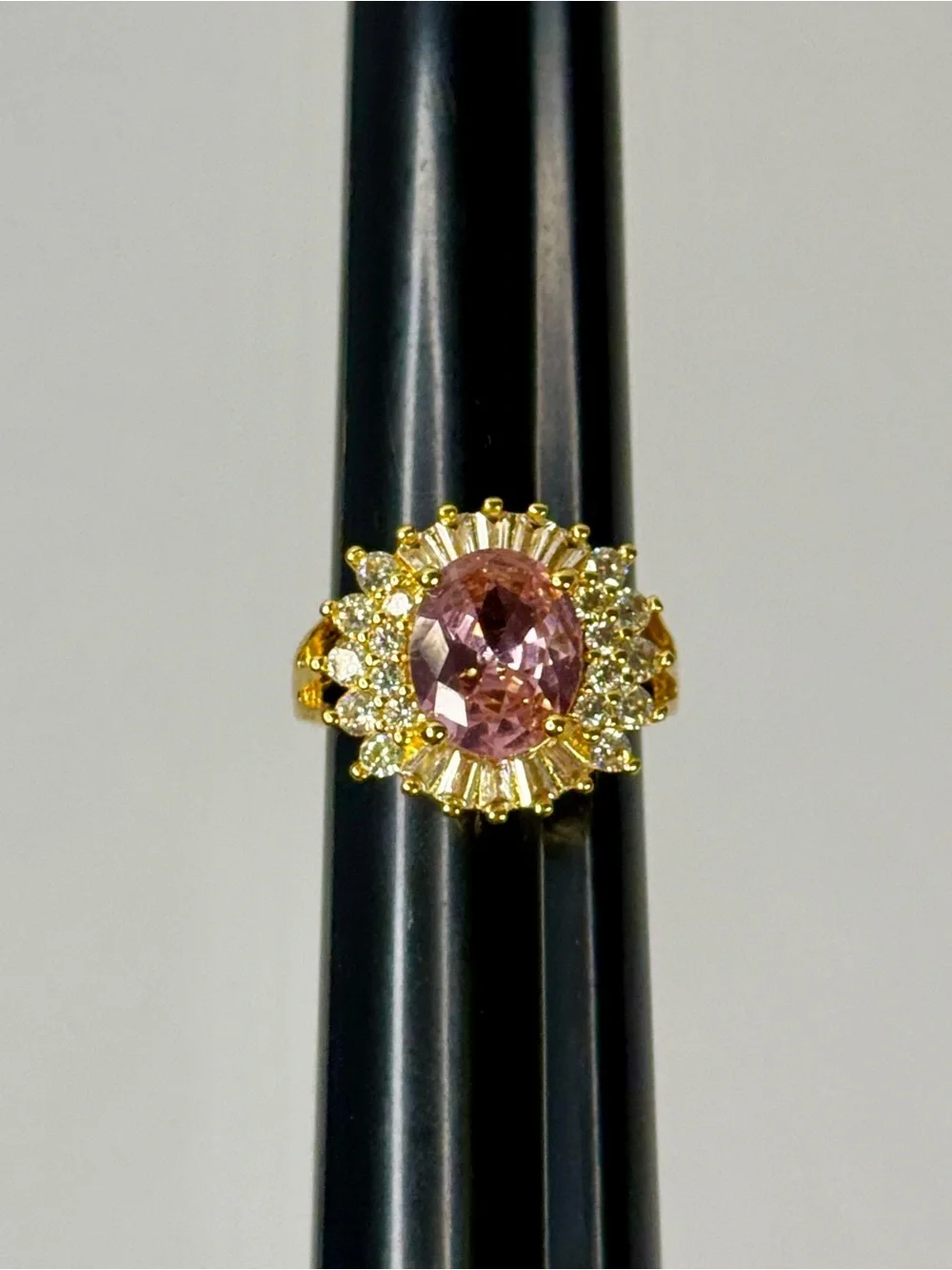 Pink Oval CZ Ballerina Cocktail Ring Gold Plated Adjustable New